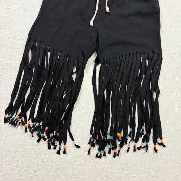Upcycled Wild Fable Fringe Beaded Sweat Shorts Black, Size Small - Picture 3 of 9